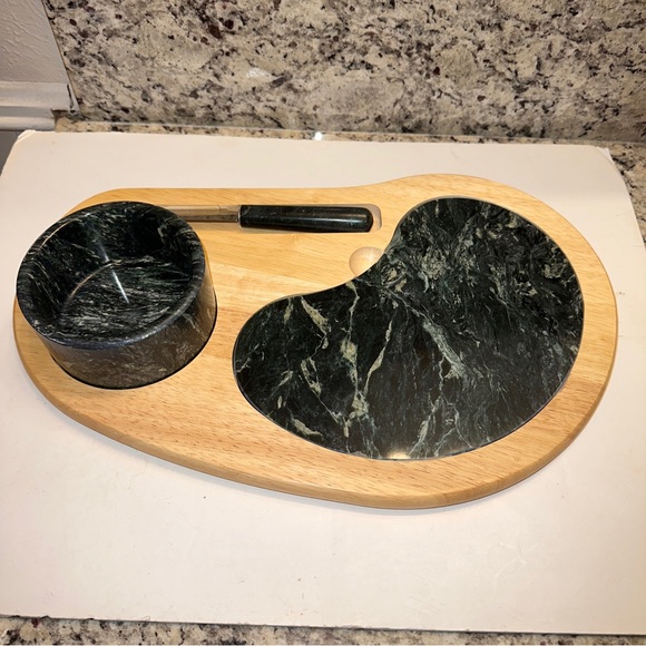 Vintage Beautiful Marble Cheese Board with Knife/Bowl Set.Brand New Never Used - Picture 5 of 8